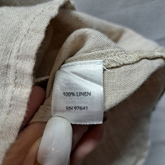 J. Jill Love Linen Oatmeal button front Collared long sleeve top Sm Missy - Picture 4 of 5